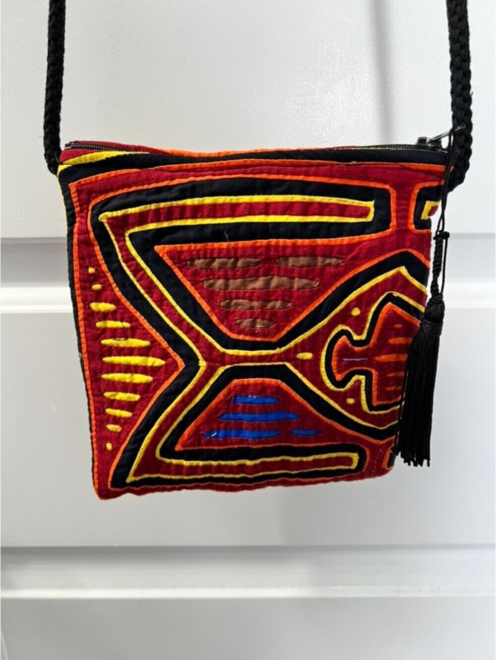 Mola Style Crossbody Bag Colorful Tribal Applique Folk Art Purse